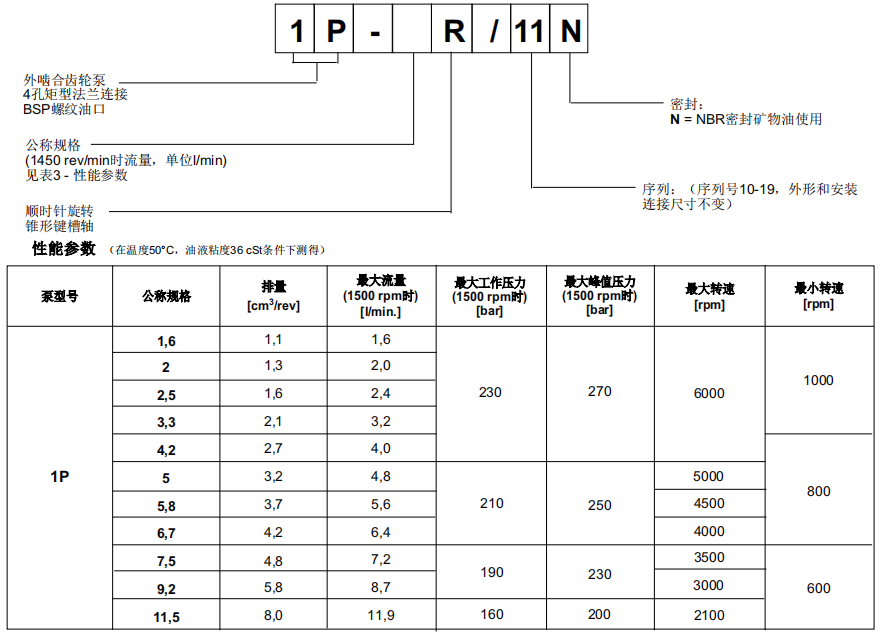 迪普馬1P系列齒輪泵型號說明及參數